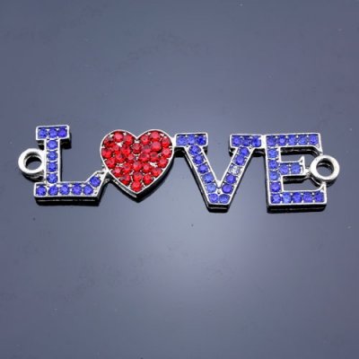 Pave accessories, silver plated, love, red heart, sapphire, 1x13x53mm, Sold individually.