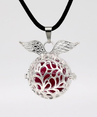 Angel wings Mexican Bolas Harmony Ball Pendant Angel Baby Caller Chime Bell, silver plated brass, 1pc