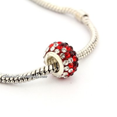 Pave European Beads, clay, red gradual, 7x12mm, hole: 5mm, 9 pieces