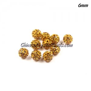 10Pcs 6mm pave clay disco beads, hole: 1mm, amber
