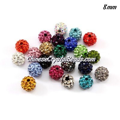 50pcs, 8mm Pave clay disco beads, hole: 1mm, multi-color