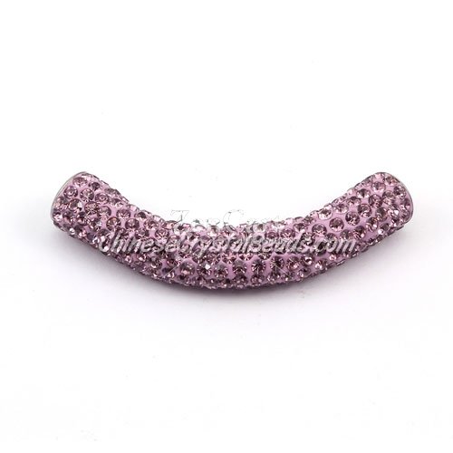 Pave Pipe beads, Pave Curved 52mm Bling Tube Bead, clay, #070