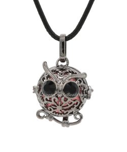 Owl Harmony Ball Mexican Bola Pregnancy Chime Baby Necklace Pendants, gunmetal plated brass, 1pc