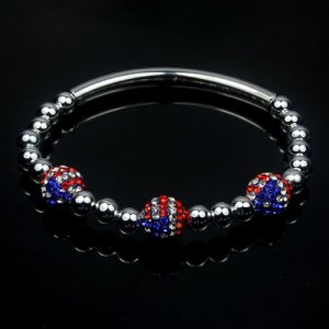 Crystal Bracelet, Clay USA flag, 6mm#CCB beads , copper pipe