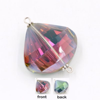 Shell shape Faceted Crystal Pendants Necklace Connectors, 28x35mm, purple and green light, 1 pc