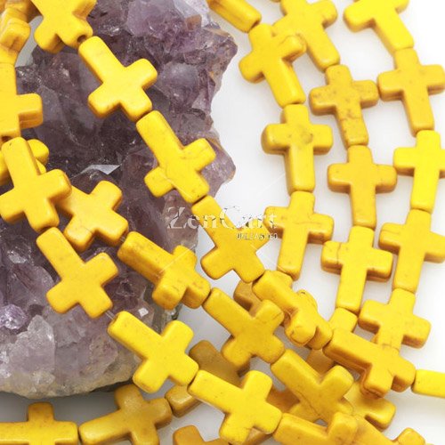 12x16mm yellow Howlite Turquoise Loose Spacer Beads Cross 15.5 inch strand