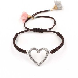 Woven bracelet pave silver heart charm #03
