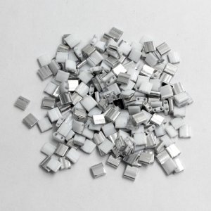 Chinese 5mm Tila Square Bead opaque white half silver about 100Pcs