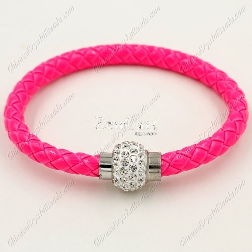 12pcs Weave leather bracelet, Magnetic Clasps, neon fuchsia, wide 7mm, length about 7inch