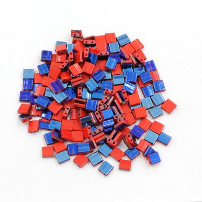 Chinese 5mm Tila Square Bead opaque red half blue about 100Pcs