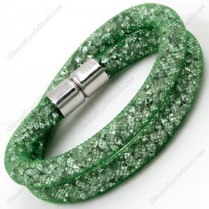 Double wrap Stardust Mesh Bracelet, green mesh and clear Rhinestone, width:8mm