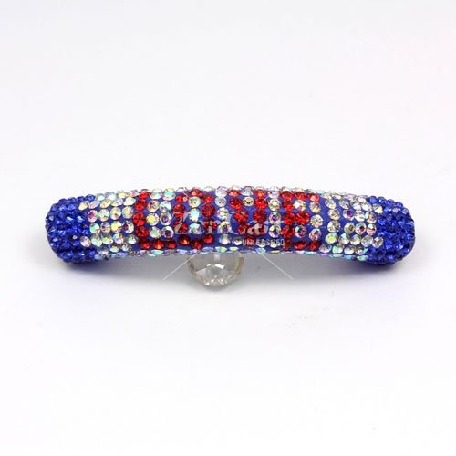 LOVE Pave beads, Pave Curved 52mm Bling Tube Bead, blue, red love #005