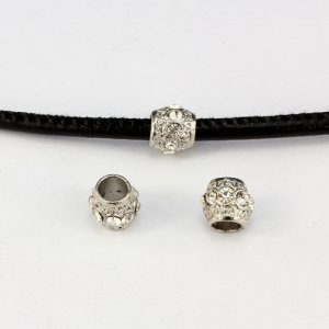 Alloy European Beads, #006, 10x11mm, hole:6mm, pave clear crystal, platinum plated, 1 piece