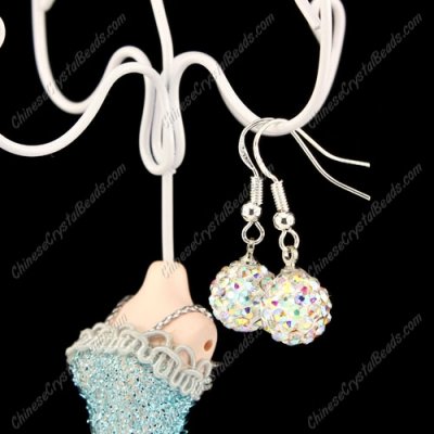 Pave Drop Earrings, white AB, 10mm clay disco beads, sold 1 pair