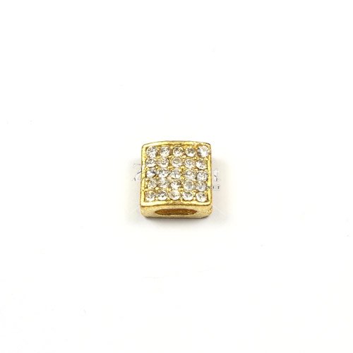 Pave square beads, gold plated, 10mm, sold per 12 pieces