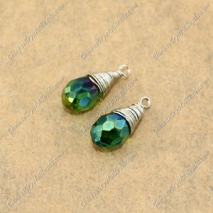 Wire Working Briolette Crystal Beads Pendant, 6x12mm, fren green AB, 1 pcs