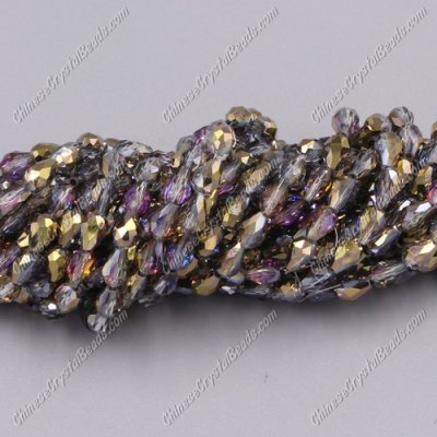 Chinese Crystal Teardrop Beads Strand, gold and purple light, 3x5mm, about 100 Beads