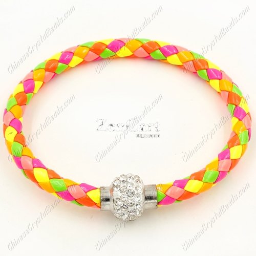 12pcs Weave leather bracelet, Magnetic Clasps, neon yellow, wide 7mm, length about 7inch