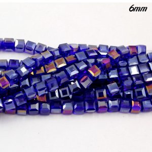 98Pcs 6mm Cube Crystal beads, sapphire AB