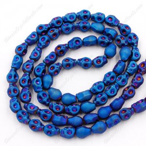 Glass Crystal skull - 8x10mm skull bead - matte blue - 30 beads per strand - AA quality