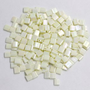 Chinese 5mm Tila Square Bead opaque lt yellow AB about 100Pcs