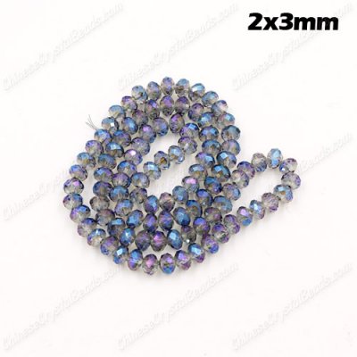 130Pcs 2x3mm Chinese Crystal Rondelle Beads, transparently blue light