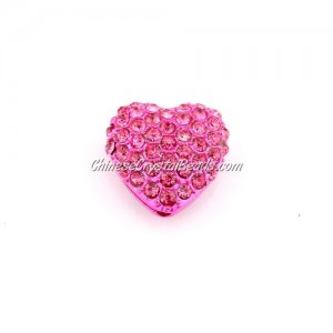 pave heart cube beads, 18mm, fuchsia, 1 piece