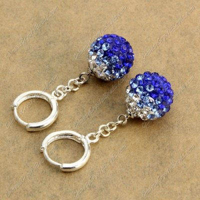 High quality Pave Drop Earrings, 12mm evil eye pave beads, sapphire gradient, sold 1 pair