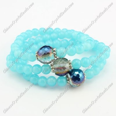 Glass Beads stretch bracelet & Necklaces, 6mm blue jade beads, 2