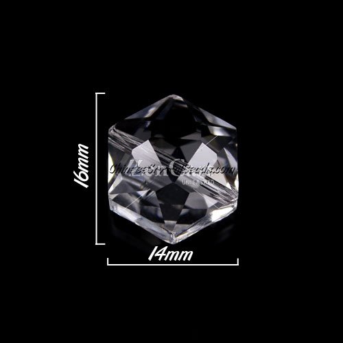 crystal faceted Hexagon beads 14mm , Clear, 8 beads