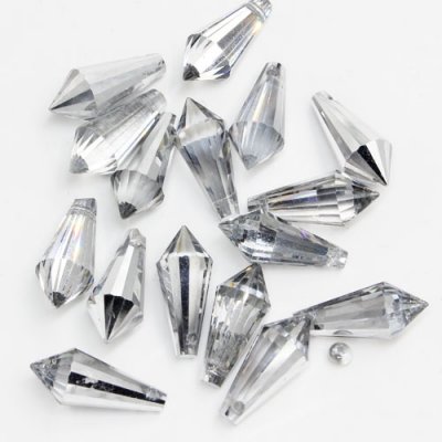 10Pcs Chinese Crystal Icicle Drop Beads, 8x20mm, 1-hole, half silver