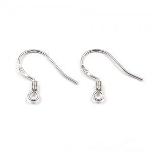 Earwire, silver-plated brass, 16mm flat fishhook with open loop, 21 gauge. Sold per pkg of 10 pairs.
