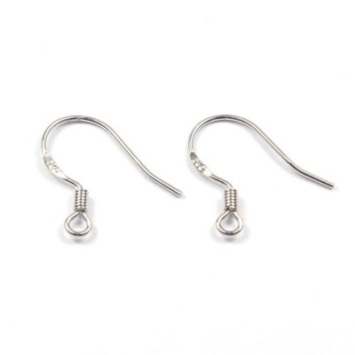 Earwire, silver-plated brass, 16mm flat fishhook with open loop, 21 gauge. Sold per pkg of 10 pairs.