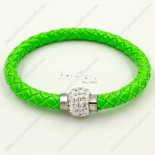 12pcs Weave leather bracelet, Magnetic Clasps, green, wide 7mm, length about 7inch