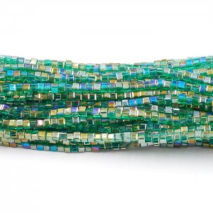 180pcs 2mm Cube Crystal Beads, Emerald AB