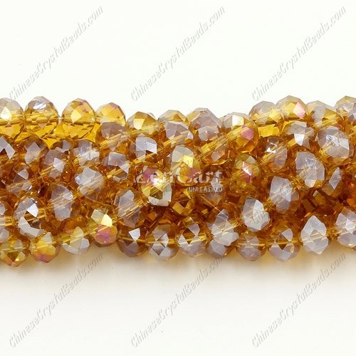 Chinese Crystal Rondelle Strand, amber AB, 6x 8mm, about 72 beads
