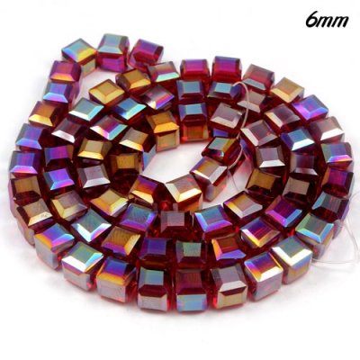 98Pcs 6mm Cube Crystal beads, Siam AB