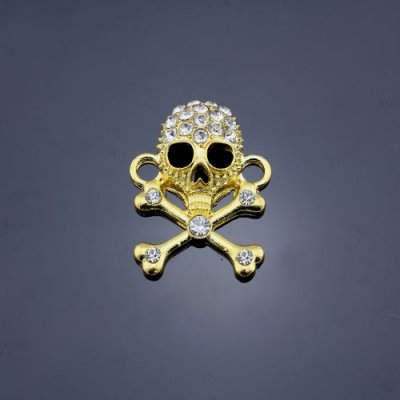 Pave Skull Pendant, hole 2mm, 21x28mm, gold plated
