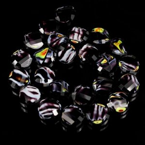 Millefiori Twist faceted Beads Black/yellow 14mm, 10 beads