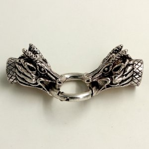 Clasp, dragon End Cap, antiqued silver plated,73x24mm Hole 10x10mm, Sold individually.