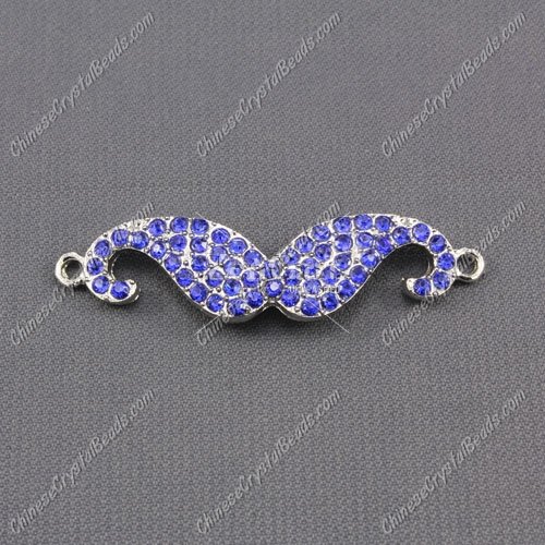 Pave accessories, mustache, 13x55mm, pave sapphire crystal, Sold individually.