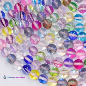 mixed Mystic Aura Quartz Beads 6/8/10/12mm Rainbow Holographic Bead Synthetic Moonstone 15.5inch