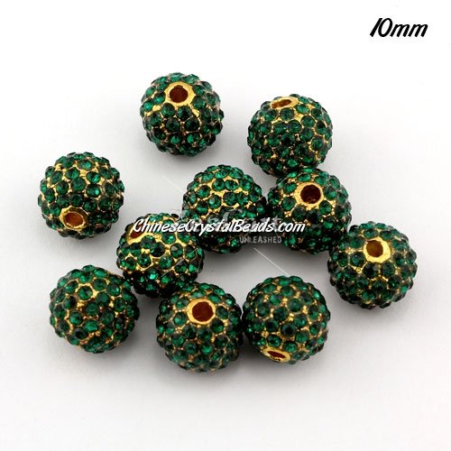 alloy pave disco beads, 10mm, 1.5mm hole, gold plated, sold 10 pcs
