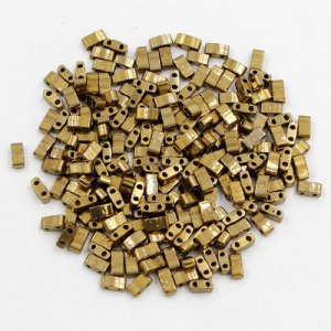 5x2.5mm chinese glass Half Tila Matte brass approx 200 beads