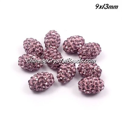 Oval Pave Beads, 9x13mm, Clay, light purple, sold per 10pcs bag