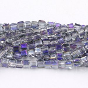 95Pcs 4mm Cube Crystal Beads, half purple light
