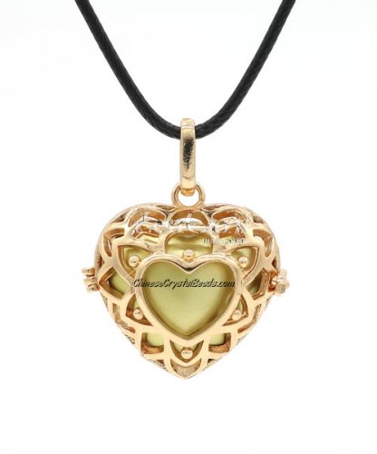 heart shape harmony ball necklace Mexican bola ball angel caller, kc gold plated brass, 1pc