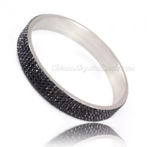 Pave black Rhinestone Clay Based Bangle Bracelet, 1/2inch wide , stainless steel solid bracelet