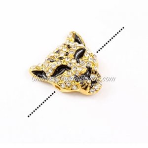 Pave accessories, leopard head, 22x22mm, hole 2mm, gold-plated, clear, Sold 1pcs