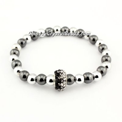 Pave European Beads Bracelet, Black and white, length about 6.5inch